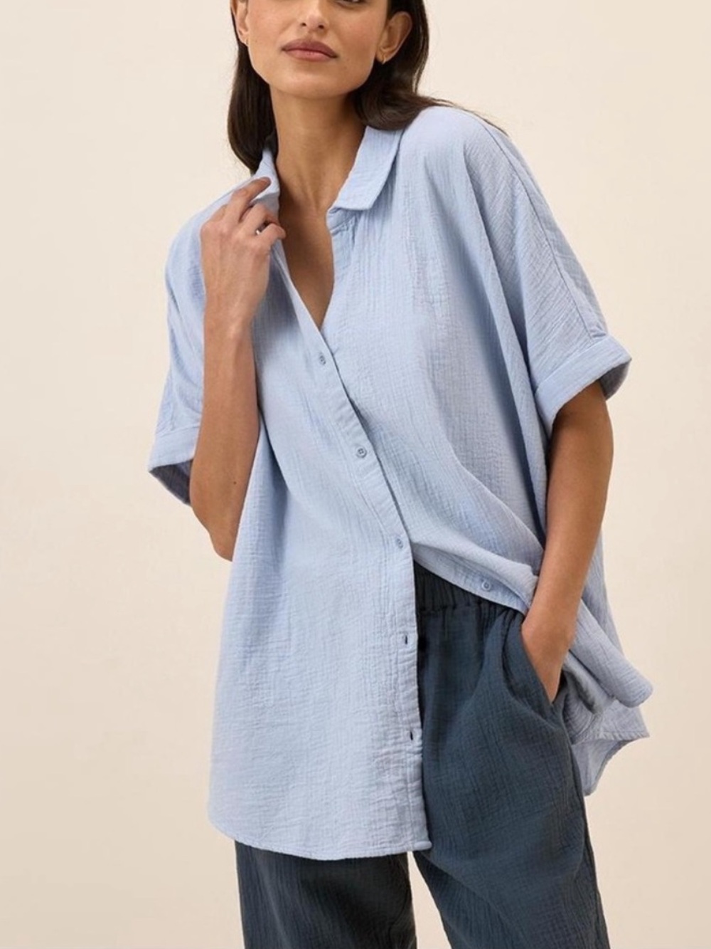 Pact • Cornflower Blue Coastal Double Gauze Oversized Shirt